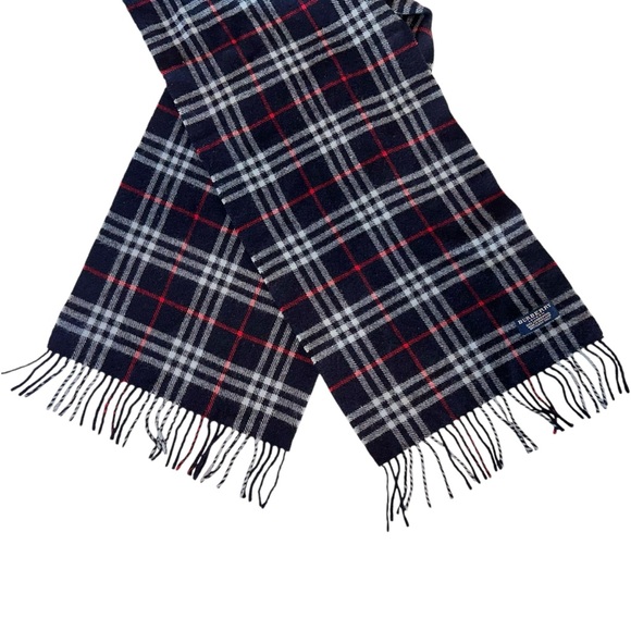 Burberry Other - Vtg Burberry London Scarf 100% Lambswool Navy Blue Tartan Plaid 74x12”